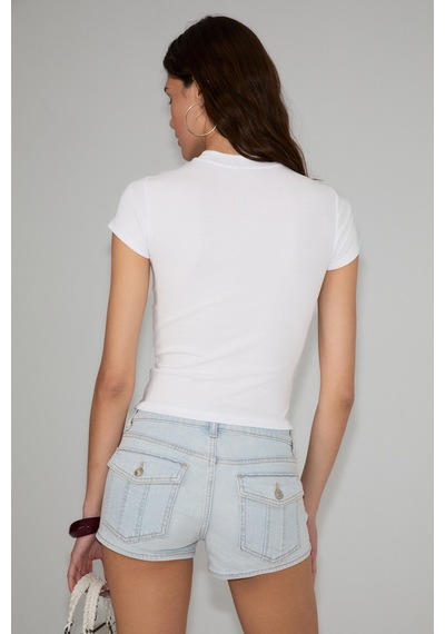 Grımelange Salma Kadın Yumuşak %100 Organik Pamuklu Dünya Kupasına Özel Baskılı Beyaz T-shirt