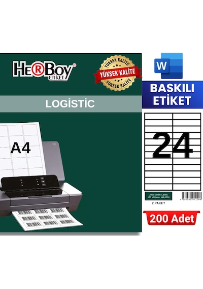 Herboy Hb-1224 105 X 23 Mm A4 Baskılı Laser Etiket 200 Adet