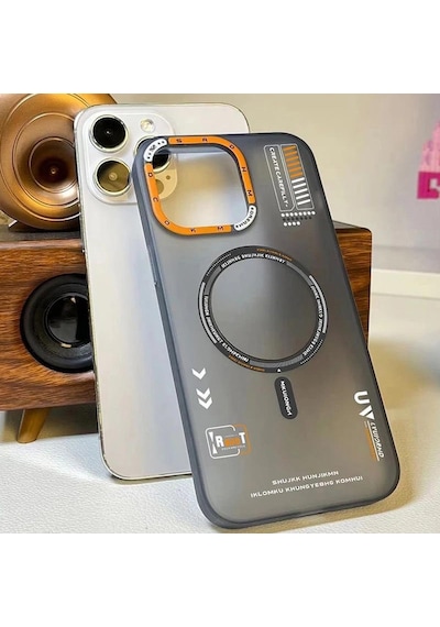 Apple Uyumlu iPhone 14 Pro Max Mat Magsafe Özellikli Kamera Koruma Çerçeveli Metal Tuşlu Kılıf Gri