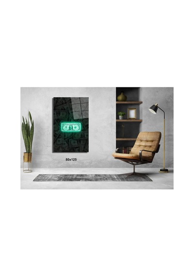 Neon Işıklı Dolar Cam Tablo Pct0817 Modern Dekorasyon Temalı Dekoratif Duvar Tablosu, Salon, Ev Ve Ofis Dekoru,