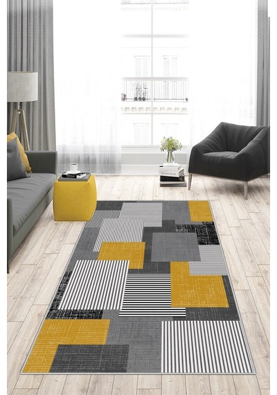 West Home Dijital Baskı Yıkanabilir Kaymaz Taban Salon Halısı Mutfak Halısı Yolluk Wh 457 Gold
