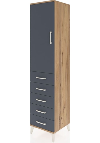 Hyperion Dolap 3 Raflı 5 Çekmeceli Tek Kapaklı 44x44x195 Çam-... Çam