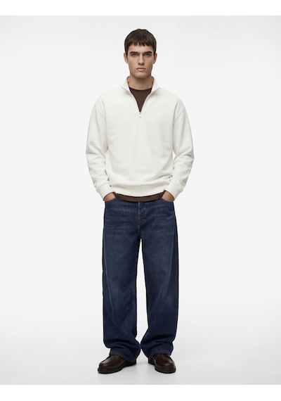 Koton Uzun Kollu Şardonlu Basic Yarım Fermuarlı Sweatshirt Beyaz 6wam70303mk Beyaz