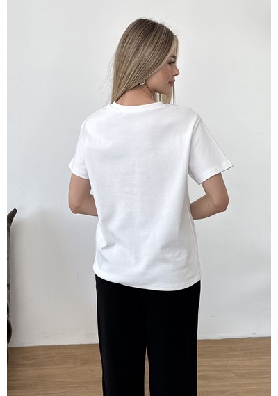 Kadın Bisiklet Yaka Basic T-shirt Beyaz - 26y Mw0000086