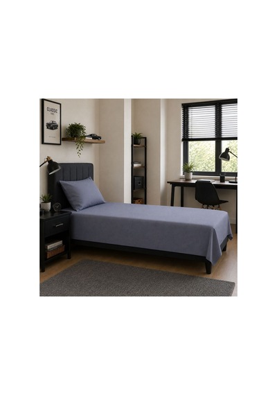 Tek Kişilik Lastiksiz Çarşaf Seti %100 Pamuk 160x240 Cm Yastık Kılıfı Dahil Gri/mavi