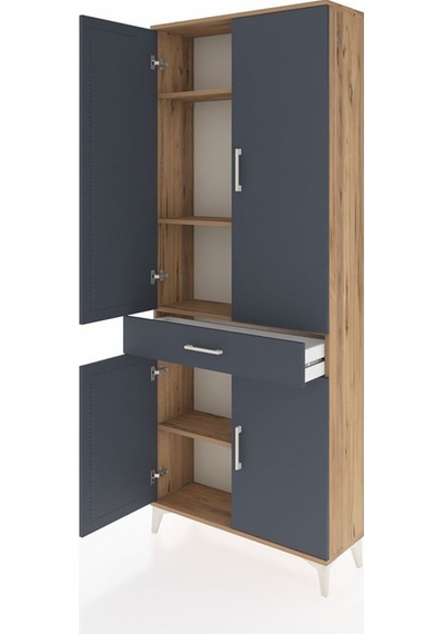 Arges Dolap 4 Raflı Tek Çekmeceli 4 Kapaklı 88x30x221 Çam-antrasit Atlas Çam
