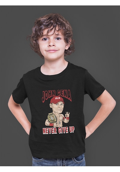 Bumeta Never Give Up John Cena Baskılı Çocuk Tişört T-shirt Siyah