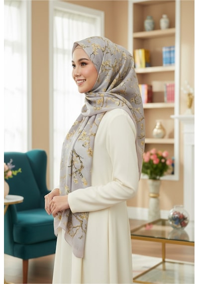 Eyfel Pamuklu Soft Özel Seri Şal Etnik & Çiçekli Desen, Orjinal, Tesettür Giyim, Yeni Koleksiyon Lila - Sarı