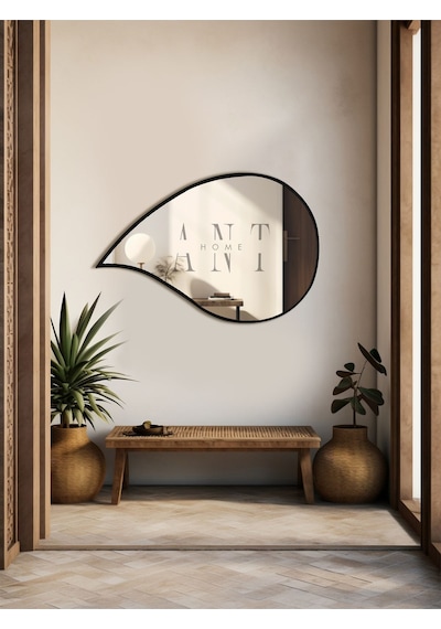 Asimetrik Ayna, Duvar Aynası, Konsol Aynası, Holl Aynası 75 X 50 Siyah