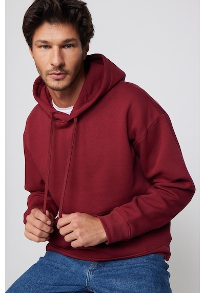 Tudors Oversize Pamuk Kapüşonlu Basıc Unisex Bordo Sweatshirt-29404-bordo Bordo