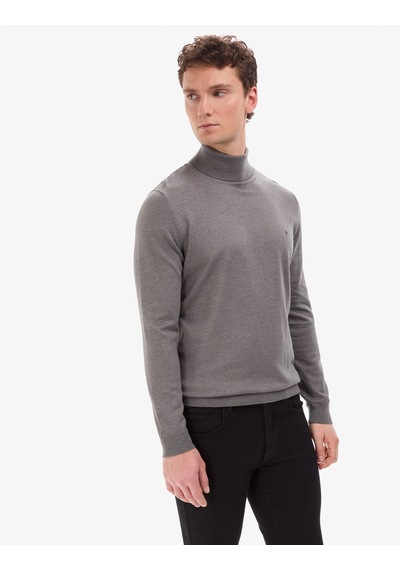 Pierre Cardin Gri Melanj Slim Fit Balıkçı Yaka Basic Triko Kazak 50314202-vr086