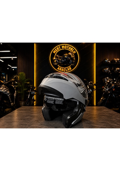 Jk 902 Matt Grey Çene Açılır Motosiklet Kaskı Açık Gri