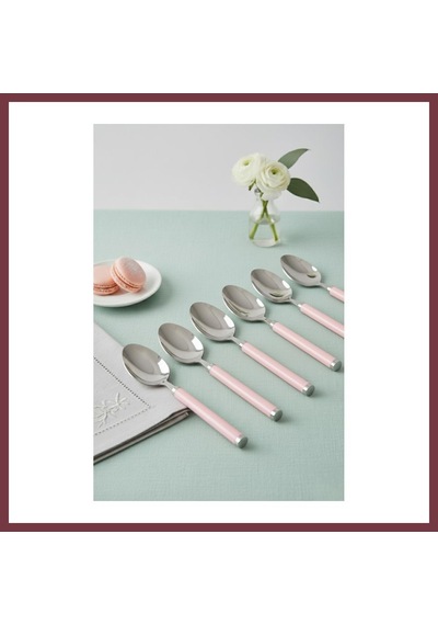 Storeşahin 6 Lı Paslanmaz Çelik Tatlı Kaşığı Seti Somon Pembe Saplı 15 Cm Shn0720