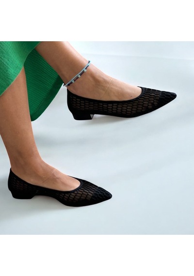 Ne&ve Shoes Siyah File Kadın Sivri Burunlu Günlük Rahat Babet