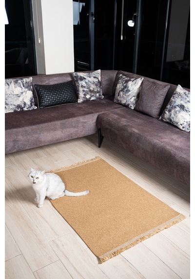 Kaan Home Bej Salon Mutfak Koridor Balkon Bahçe Yolluk El Dokuma Örgü Taban Bohem Halı Bej