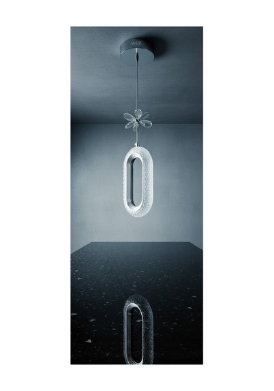 Selin Silver Modern Led Sarkıt Avize Kristal Çiçek Detaylı Oval Tasarım Tekli Avize Gümüş Gümüş