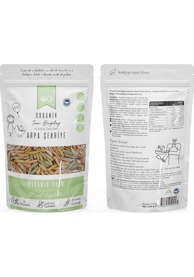 OG natural Organik Karışık Sebzeli Tam Buğday Arpa Şehriye 250 Gr +7 Ay