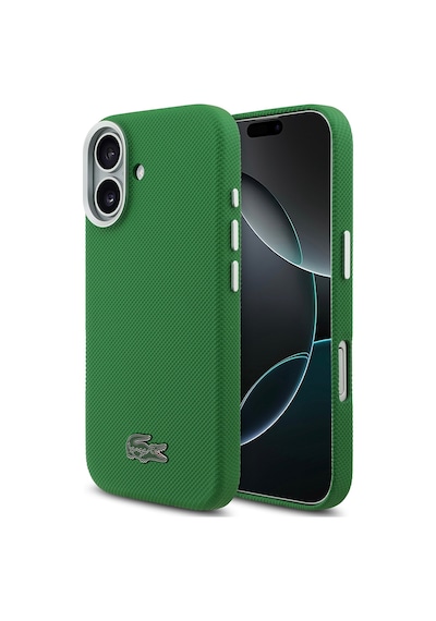 Apple iPhone 17 Kılıf Lacoste Lisanslı M-safe Uyumlu Pvc Pike Desenli İkonik Timsah Logolu Kapak Yeşil