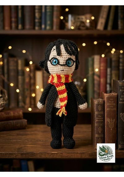Harry Amigurumi Örgü Oyuncak - Film Karakteri Hediyelik Figür 21 Cm Siyah