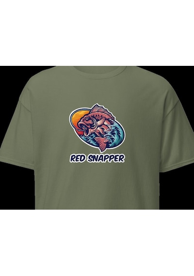 Wildstyle Red Snapper Balık Balıkçılık Deniz Vintage Balıkçı Baskılı Unisex Bisiklet Yaka Pamuklu Tişört Haki
