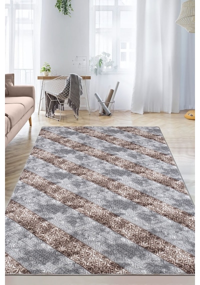 Raschel Carpet Gri Emboss Desenli Kalın Yumuşak Kaymaz Özel Taban Halı Yolluk