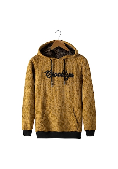 Terapi Men Erkek Hardal Kapüşonlu Kanguru Cepli Nakışlı Örme Sweatshirt HARDAL
