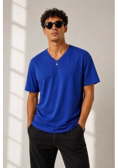 Modi Erkek V Yaka Basic Tişört Kısa Kol Yazlık Regular Fit T-shirt - Saks Mavisi Açik Mavi Modi Erkek V Yaka Basic Tişört Kısa Kol Yazlık Regular Fit T-shirt - Saks Mavisi Açik Mavi