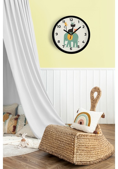 Sevimli Hayvanlar Modern Tasarım Çocuk Odası Duvar Saati - 30cm - Önü Camlı Siyah Kasa-jh1072 Siyah