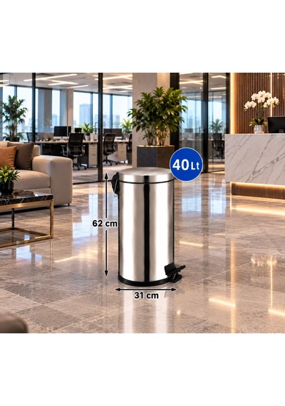 Pedallı Çöp Kovası 40 Lt Paslanmaz Acar 13240 Açık Gri