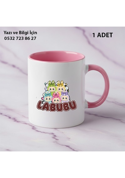 Labubu Tasarımlı Kişiye Özel İsimli Kupa Bardak Pembe
