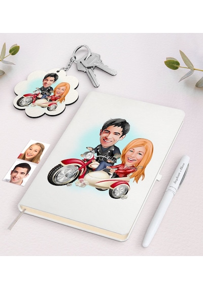 Kişiye Özel Sevgili Karikatürlü Beyaz Defter Kalem Ve Anahtarlık N11.15020