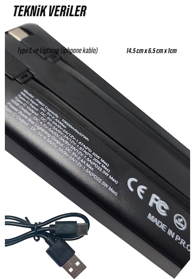 Powerbank 10000 Mah 22,5w Usb-c 2x Usb-a Qc 3.0 Pd Led Ekranlı Hızlı Şarj Siyah