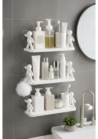 Çöp Adam Tasarımlı Yapışkanlı Banyo Rafı Şampuan Kozmetik Baharat Organizer Raf Diğer