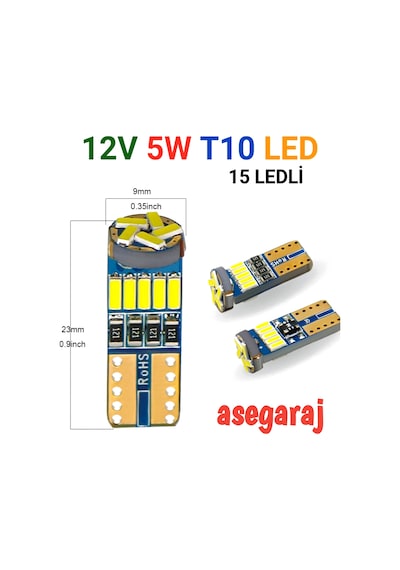 T10 Led Ampül Dipsiz Beyaz Led 10 Adet 15 Ledli Park Ledi