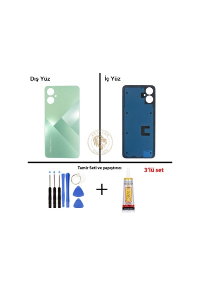 Tecno Camon 19 Neo Yeşil Uyumlu Arka Kapak + Yapıştırıcı Ve Vida Seti Arka Cam Batarya Pil Kapağı Diğer