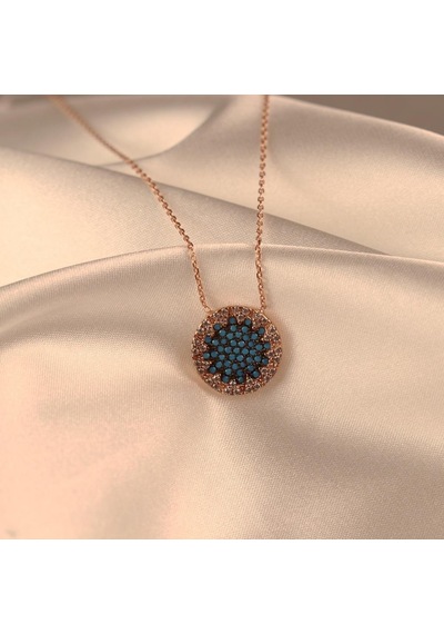 Zirkon Taşlı Güneş Rose Gold Kaplama Gümüş Kolye Gümüş