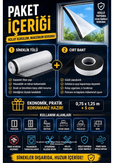 Premium Yapışkanlı Sineklik Seti 75x125 Cm Tek Kanatlı Pencere Kapı Sinekliği Güçlü Yapışma Yıkanabi