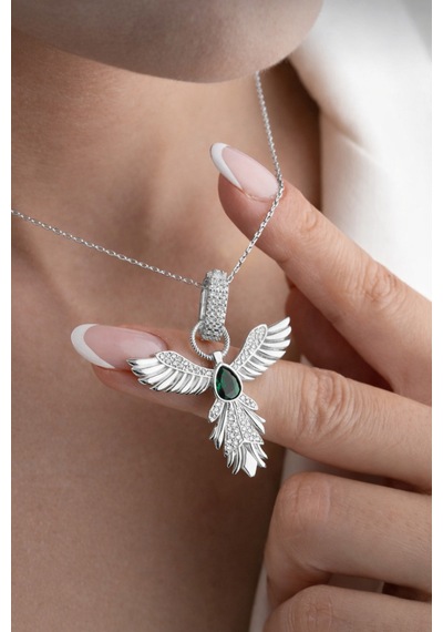 Çekirdekjewelry 925 Ayar Gümüş Rodyum Kaplama Zümrüdüanka Kolye Gri