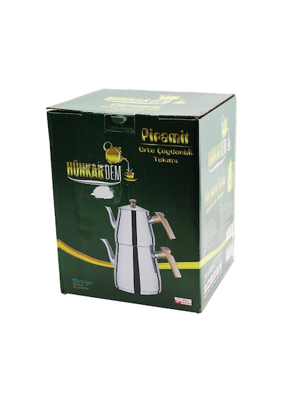 Piramit Orta Boy Çelik Çaydanlık Seti - Takımı Renkli Bakalit Kulp Üst Demlik : 1.1lt - Alt Suluk: 2lt Kendin