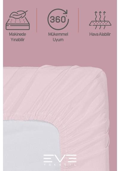 Eve Tekstil Fitted Yüksek Kaliteli Penye Kumaş Çift Kişilik Lastikli Çarşaf Pembe