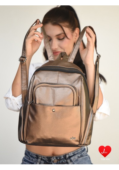 Jara Bag Freya Kadın Sırt Çantası Şık, Yumuşak Dokulu Ve 5 Bölmeli Bakır