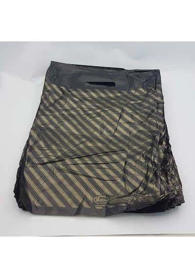 Takviyeli İnce Çizgi Desenli Siyah El Geçmeli Çanta Poşet Torba - 6 No - 60x70 Cm. - 500 Adet