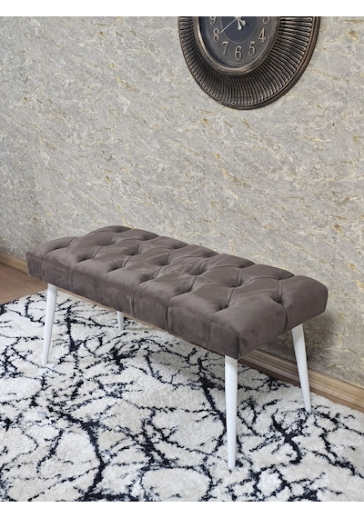 Zafir Beyaz Boyalı Sivriltme Ayaklı 90 Cm Puf Bench - Puf - Bench - Kasalı Oturak - Oturak - Yatak Ucu Puf Kahverengi