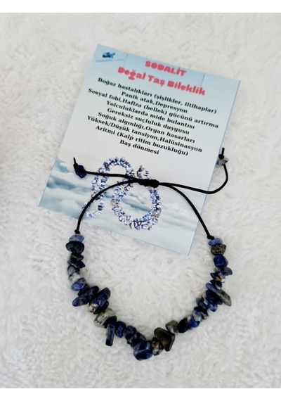 Gümüştel El Sanatları Sertifikalı Doğal Kırık Taş Sodalit Taşı Bileklik Asansörlü Kilit Sistemi Gri