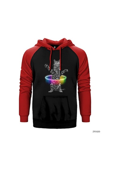 Kedi Hulahop Kırmızı Renk Reglan Kol Sweatshirt / Hoodie