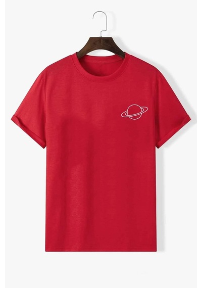 Flood Of Style Unisex Saturn Baskılı T-shirt Kırmızı