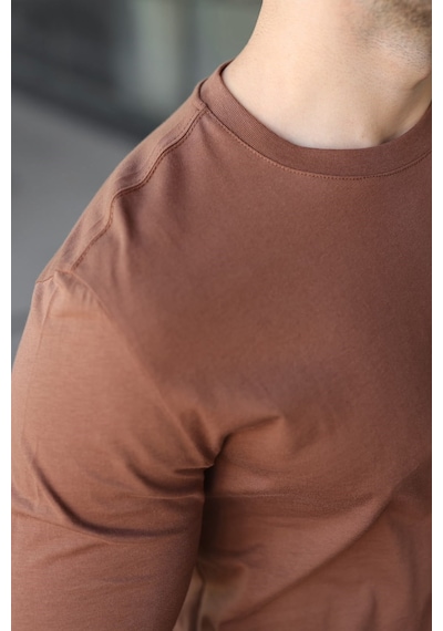 Madmext Kahverengi Pamuklu Slim Fit Erkek Tişört E7187