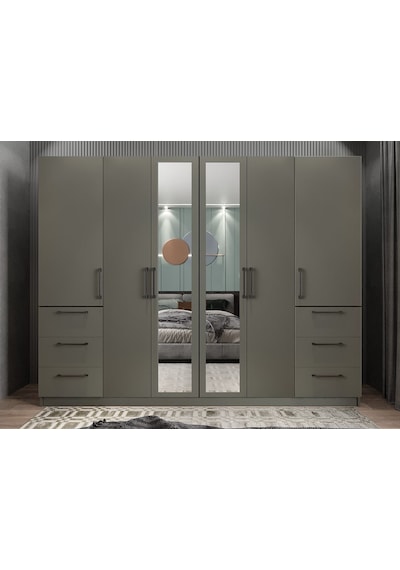 Zeren 6 Kapaklı Çekmeceli Gardırop Dolap F 208 Cm