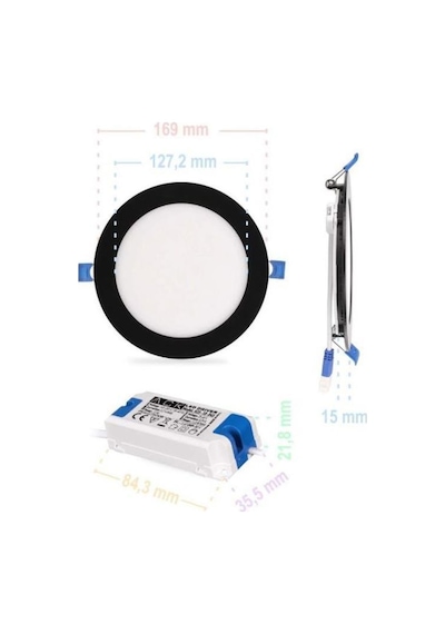 Ack Ap01-01201 12w Slim Led Panel Siyah Kasa 3000k Sarı Işık Gömme Spot Lamba Siyah
