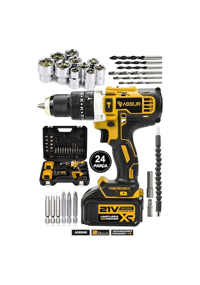 Assur Plus 21V Metal Şanzıman Çift Akülü Şarjlı Darbeli Matkap - 2516